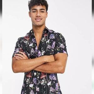ASOS stretch slim floral shirt in black size xl men's